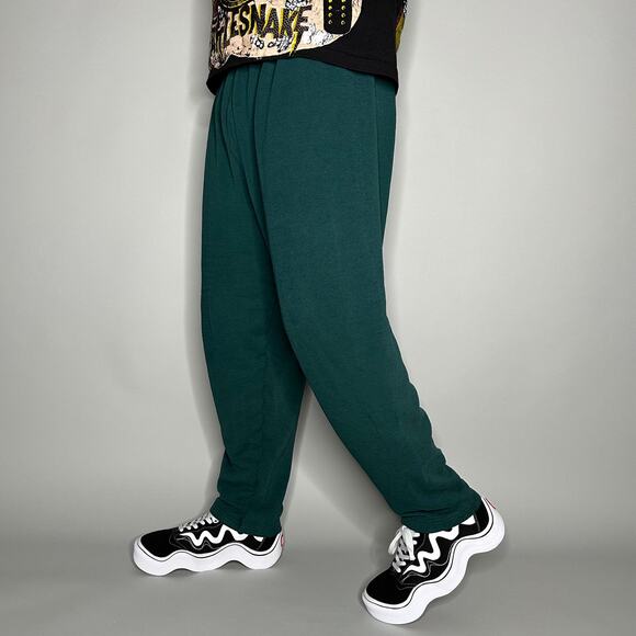 True Vintage 70s FOTL Joggers Womens XL Forest Green Cotton Blank Made in USA - Picture 1 of 4